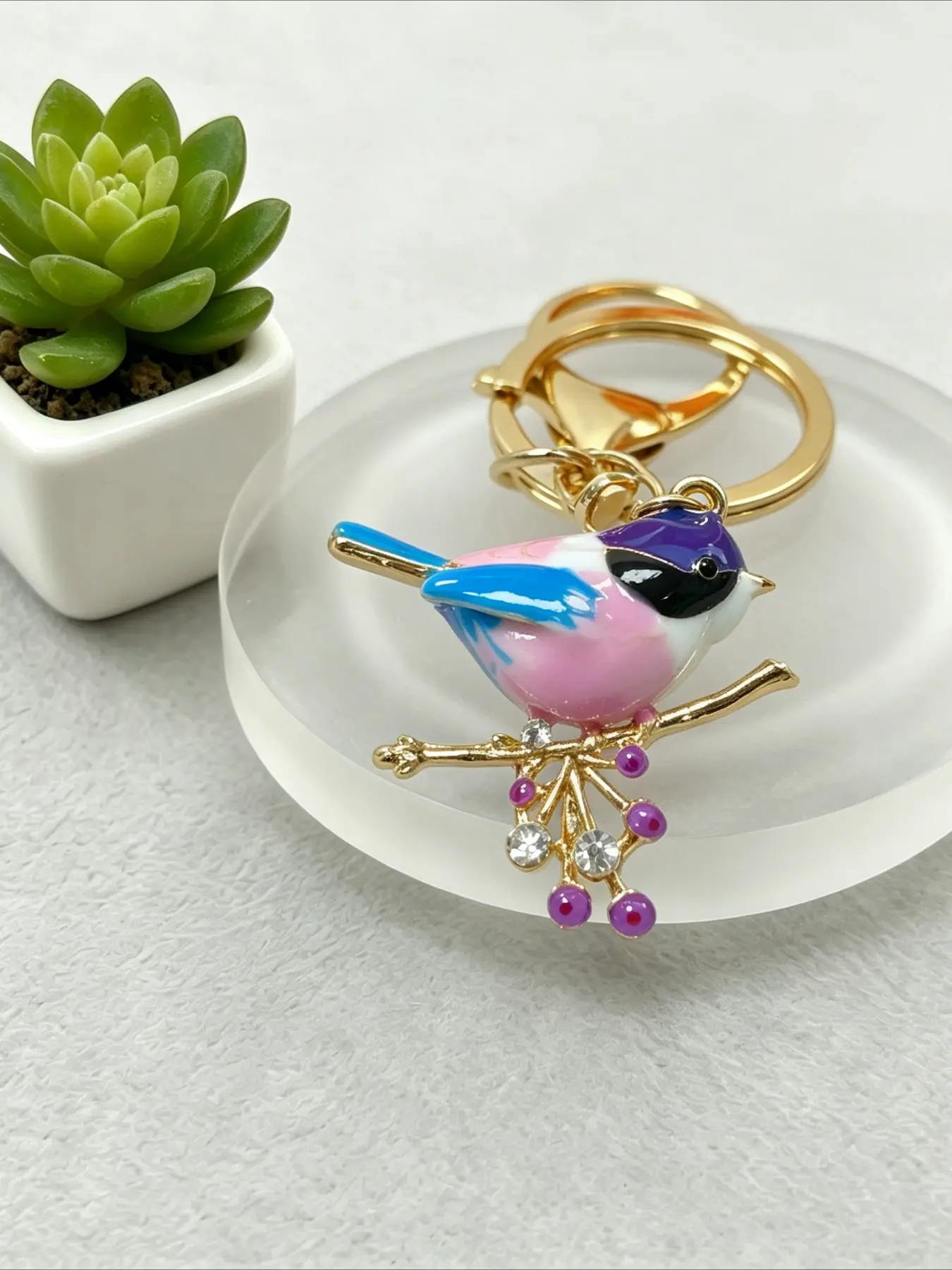 1PC Cute Enamel Bird Keychain Key Ring Colorful Branch Bird Bag Charm Fashion Accessory Gift Keychain Accessories Key Charms