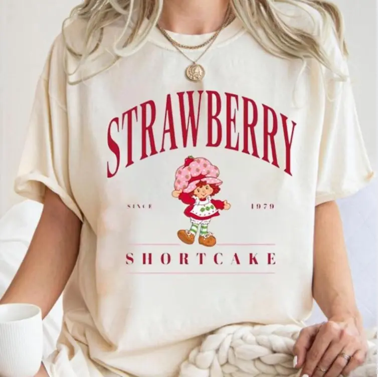 Youth + Adult, Women's Strawberry Shortcake School Berry T-Shirt Casual Round Neck,