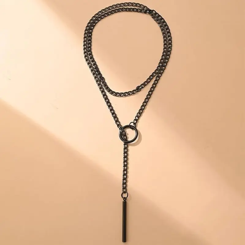 Women's Black Stainless Steel Lariat Y-Necklace - Punk Gothic Adjustable Slip Chain Choker with Bar Pendant, Cuban Necklace, Edgy Style, Casual Trendy Long Wrap Chain Daily Wear Costume Jewelry, Edgy Necklaces,summerwins