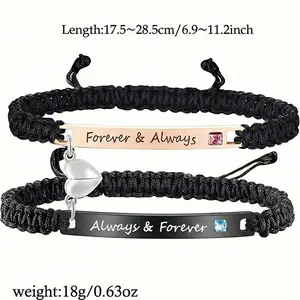 Adjustable Couples Bracelet Set, Heart Rate Bracelet, Fashion Bracelet for Couples, Daily Clothing Decor, Trendy All-match & Exquisite Jewelry for Birthday Love Gift, Heart Charm Bracelet, Gift Ideas Valentine's Day Gift Christmas Gift