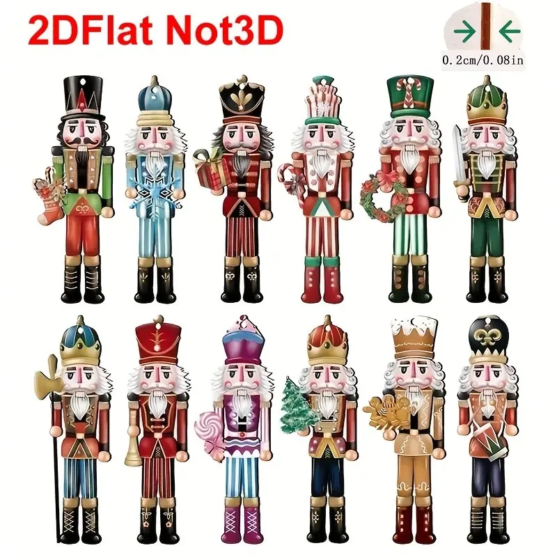 [2D Flat]24PCS Classic Christmas Nutcracker Ornaments - Hanging Manufactured Wood Nutcracker Figures For Holiday Decorations, Christmas Tree Pendants, Festive Gift Tag Accessories, Room And Mantel Decor Figurine Ornaments For Room Decor