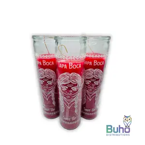 Shut Up 8" Transparent-Red | Tapa Boca Rojo| Set of 3 Religious 8” Candles| Búho Distribution