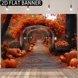 Autumn Pumpkin Arch & Fall Leaves Backdrop 39x59 Inches High-Quality Print Durable Polyester Easy Hang No Electricity Needed Ideal for Thanksgiving Halloween Photo Booths Fall Festivals Banners Hanging