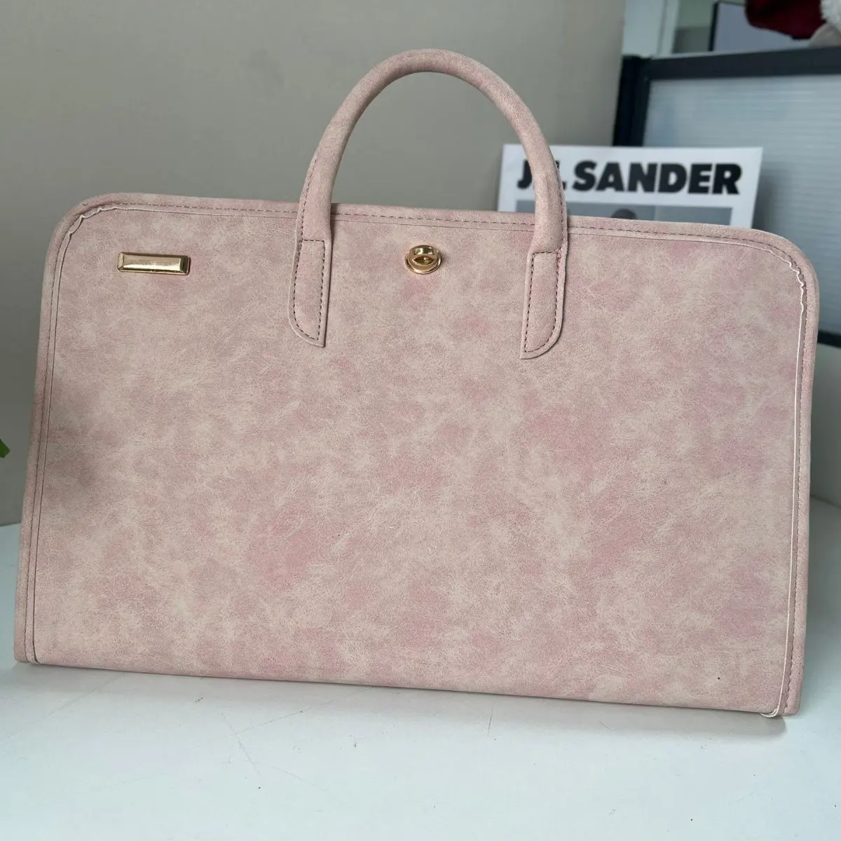Blush Pink Frosted Vegan Leather Laptop Bag for 13-16 Inch Devices, Shockproof Padded Notebook Sleeve with Top Handle & Twist Lock, Aesthetic Slim Computer Briefcase for Women Office Commute College Travel