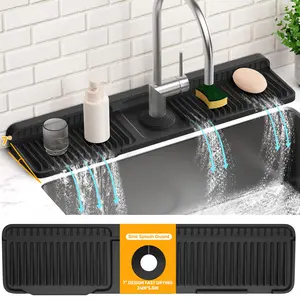 24'' Longer Faucet Mat for Kitchen Sink Splash Guard[7° Slope Fast Self-draining][Snap Lock Fit]Kitchen Sink Faucet Mat Splash Guard Kitchen Sink Area Water Splash Guard Behind Faucet Draining Mat