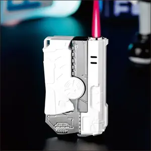 White Adjustable Folding Windproof Jet Lighter - Adjustable Flame Size for Kitchen, Camping, and Barbecue (Excluding Gas)RAIMENTRY