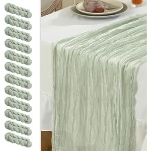 12pcs 10Ft Cheesecloth Table Runner, Rustic Boho Gauze Cheese Cloth Runner Table Runner for Weddings Bridal Baby Shower Birthday Holiday Parties Home Decor, Sage Green