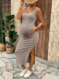 Women's Casual Maternity Spaghetti Strap Midi Dress