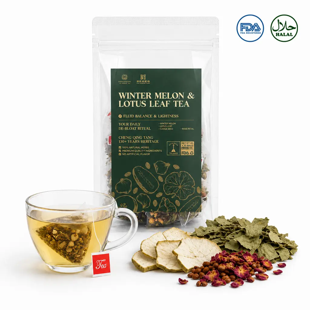 Wintermelon & Lotus Leaf Herbal Tea Pyramid Bags｜Daily De-Bloat Herbal Drink for Light-Body Seekers｜Cassia + Wintermelon + Lotus Leaf + Rose｜Healthy Swap for High-Calorie Snacks｜30 Bags