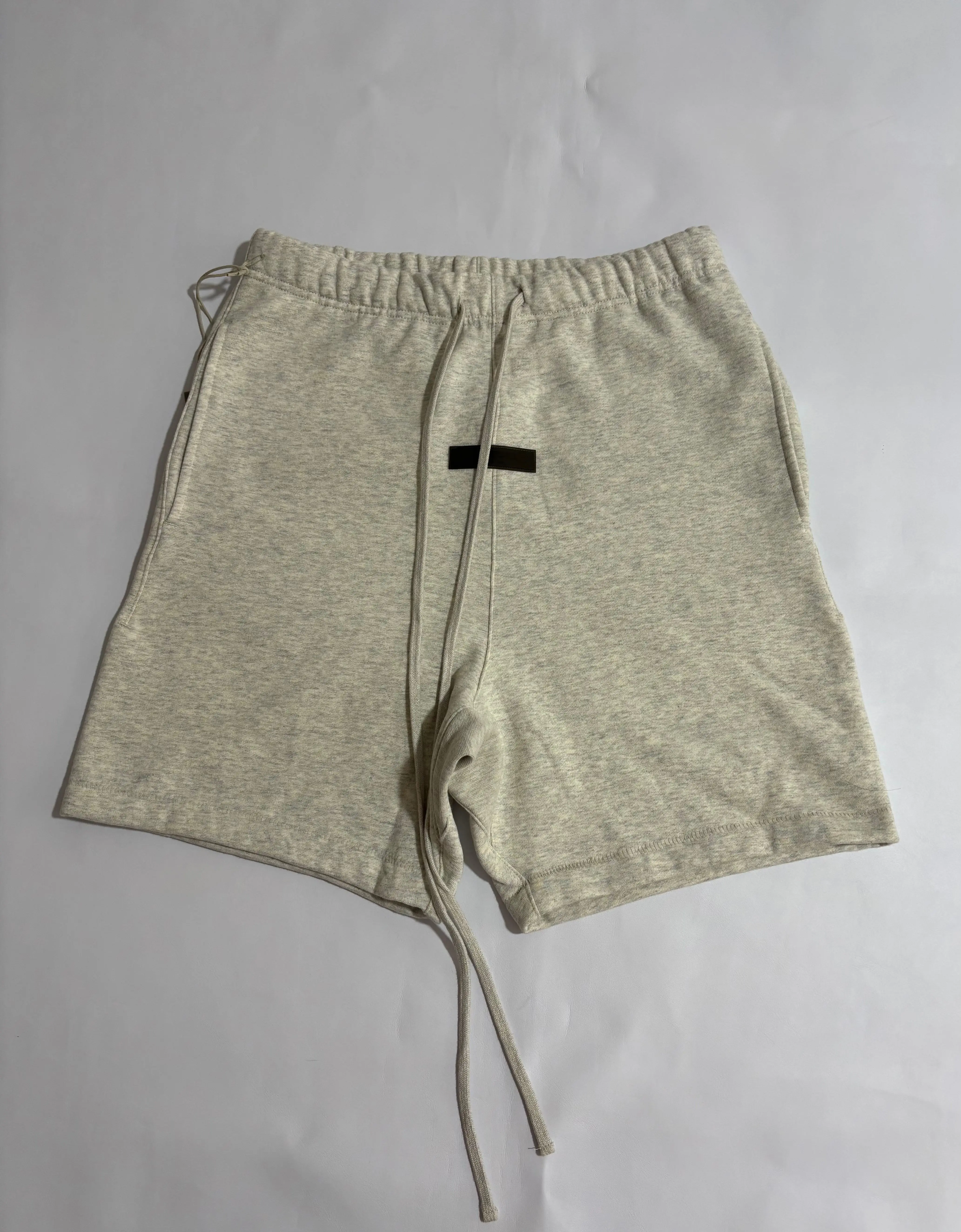 Men's 2022 Light Gray Beige Archival Sweatshorts - Aesthetic CleanFit Casual Streetwear, Soft Plain Velvet Fleece Minimalist Bottoms, Sneaker, Menswear, Dropped Crotch, Relaxed Fit