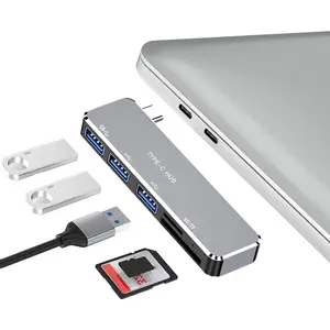 Portable USB C Hub, Multi-port USB C HUB Adapter with 3 USB 3.0 Port, SD/Micro Card Reader For Laptop, Tablet, PC