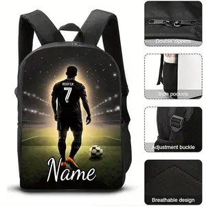 1pc, Customizable Text Soccer Player Backpack, Name Personalized Backpack, Large Capacity 17-Inch Casual Double Shoulder Bag with Water Bottle Holder - Lightweight And Durable School Backpack, Unisex for Work, Commuting, Travel, Picnics