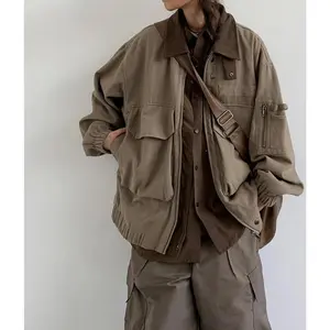 Unisex Japanese Retro Multi-Pocket Lapel Work Jacket & Matching Shirt Loose Fit Versatile Wasteland Style Outfit for Men Women Casual Polyester Coats Khaki-Jacket Long Sleeve Basic Tops puffer jacket winter clothes women