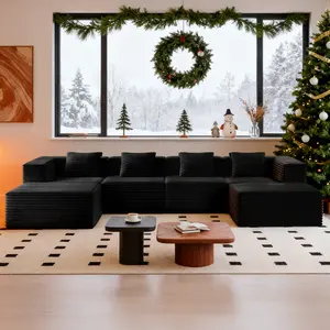 4-5-6 seater smartflow modular cloud sofa, boneless frame, black corduroy fabric, no assembly required, suitable for lazy sofas in bedrooms, living rooms, Indoor Furniture Sets Christmas