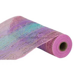10.25"X10Yd Metallic Foil Ombre Mesh Light Pink/Lavender/Ice Blue/Gold RY8606X9