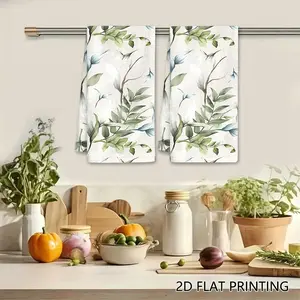 2Pcs Soft Green Leaves & Willow Dishcloth, Elegant Botanical Branch Cleaning Cloth, Nature Inspired Super Absorbent Reusable Towel