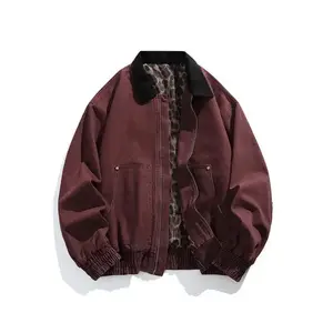 Men's retro pure cotton collar jacket, leopard print Detroit denim jacket, spring and autumn leather jacketRAIMENTRY