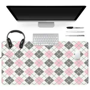 Extra Large Pink and Gray Argyle Mouse Pad Checkered Gaming Mouse Pad 35x16 Inch Computer Keyboard Mousepad Suitable for Families, Offices and Schools. Perfect Gift for Family Members and Friends, Gaming Desk Accessory, Office Desk Accessories