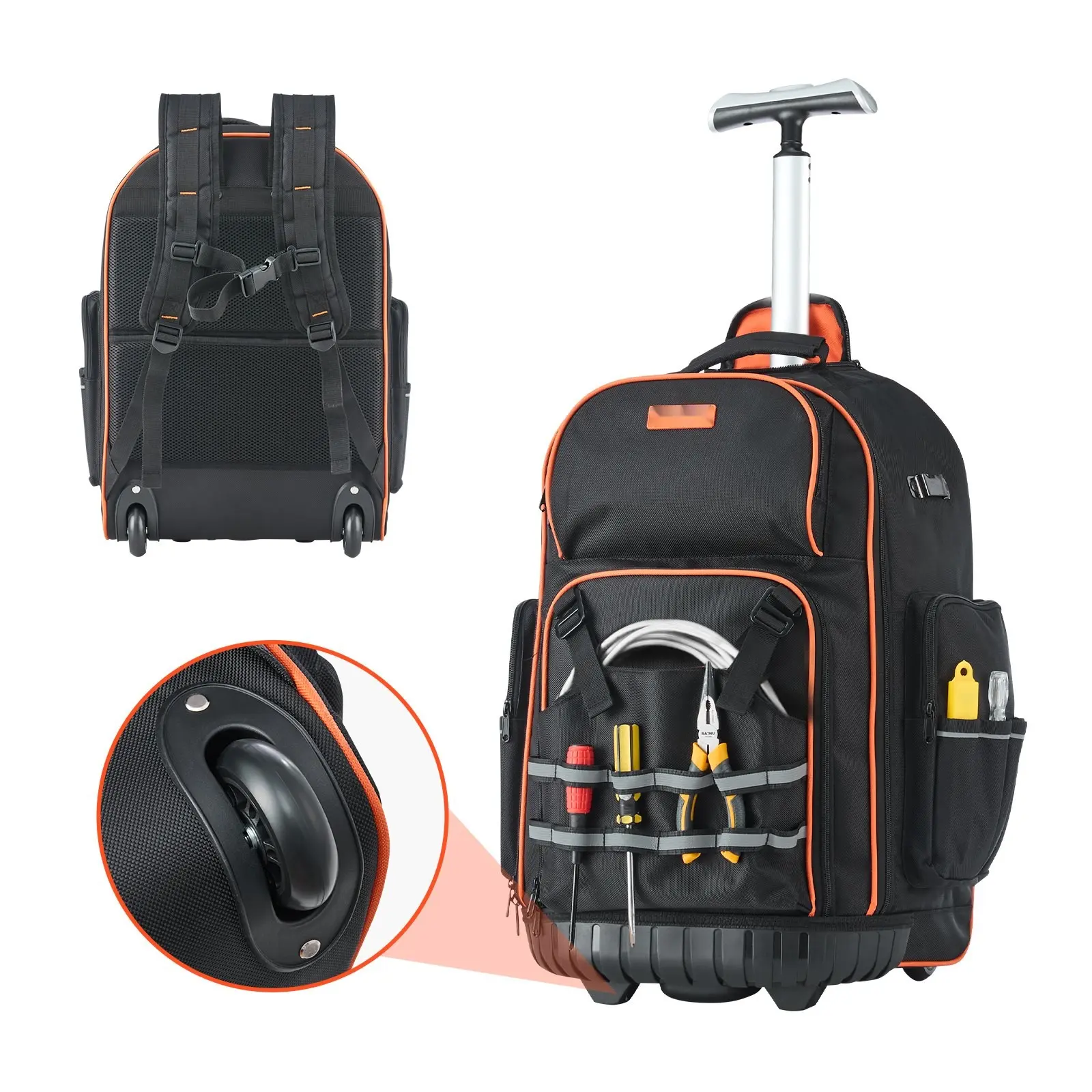 Rolling Tool Backpack On Wheels With 72 Pockets And Heavy Duty Construction, Durable Roller Tool Bag For Technicians, Carpenters, And DIY Enthusiasts, Large Capacity Tool Organizer, Waterproof Exterior, Padded Straps