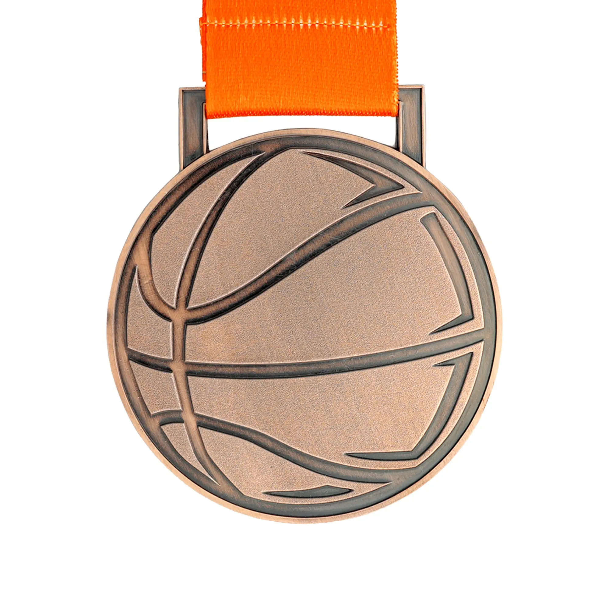 MED27 Basketball Medal - Antique Copper&Orange