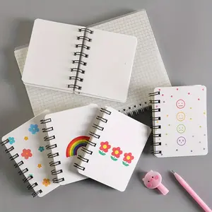 Little Bear Flower Heart Expression Side Flip Ring Notebook A7 Ring Mini Portable Student Pocket Book Spiral Notebook Journal
