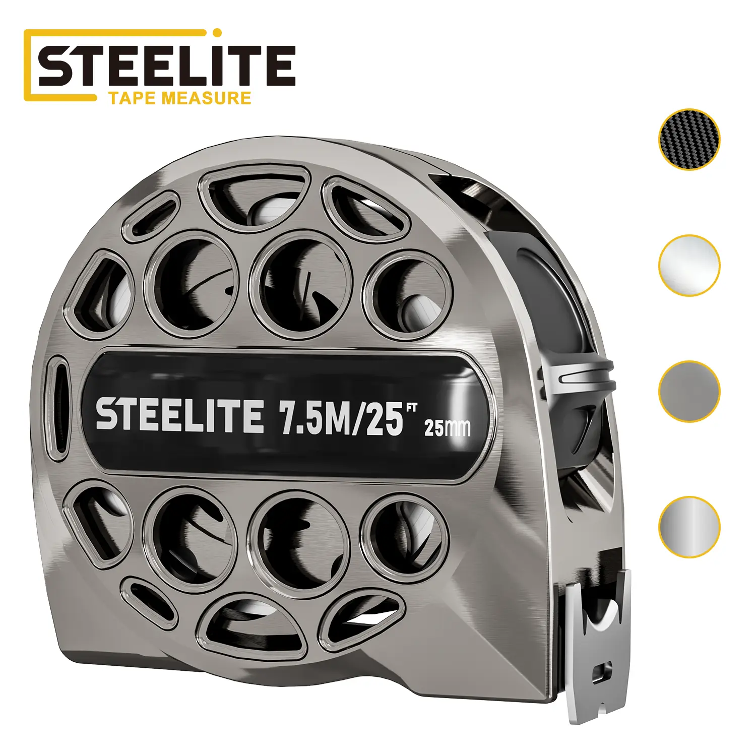 Steelite Metal Gauge Tape Measure - 25ft/7.5m Stainless Steel Retractable Ruler with Fraction Markings, Portable Work Tool for Household Woodworking, Tools and Gadgets, Father Gifts