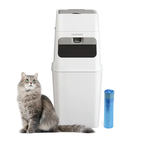 Neakasa PooGuard Grey Plastic Litter Box Tray - 9.2L Receptacle, All Seasons Use, Wider Opening, At-a-Glance Waste Viewing Window, 3-Refill Pack (4-Month Supply), 3 Rolls of Bags
