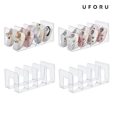 UFORU Durable Transparent Acrylic Rectangular Shoe Rack Organizer - 12.6" Shelf Saver Multi-Slot Closet Storage Organizer, Multi-Item Divider for Cabinet, Bathroom, Kid Room Home Storage Box, Quick Shoe Pickup