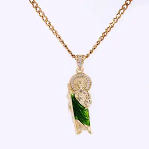 San Judas Tadeo Chain Jesus Necklace Builder Necklace Joye Riade San Juda Saint Jude Rhinestone Cross San Juda