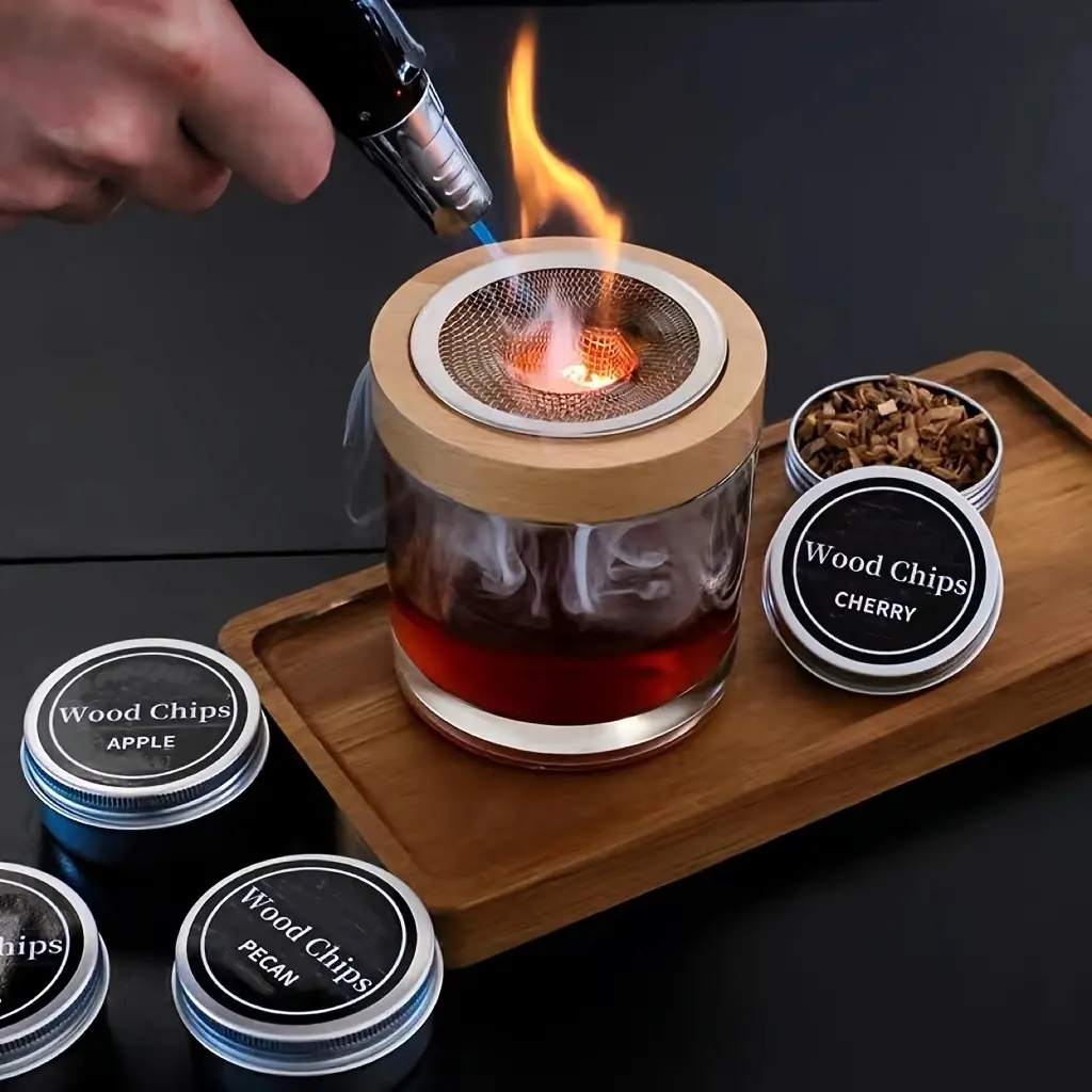 Creative Cocktail Smoking Wood Lid Set, Unique Bar Accessories, Perfect for Mixologists, High-Quality Wooden Material, Ideal Gift Idea, Chips, Kitchenware, Home