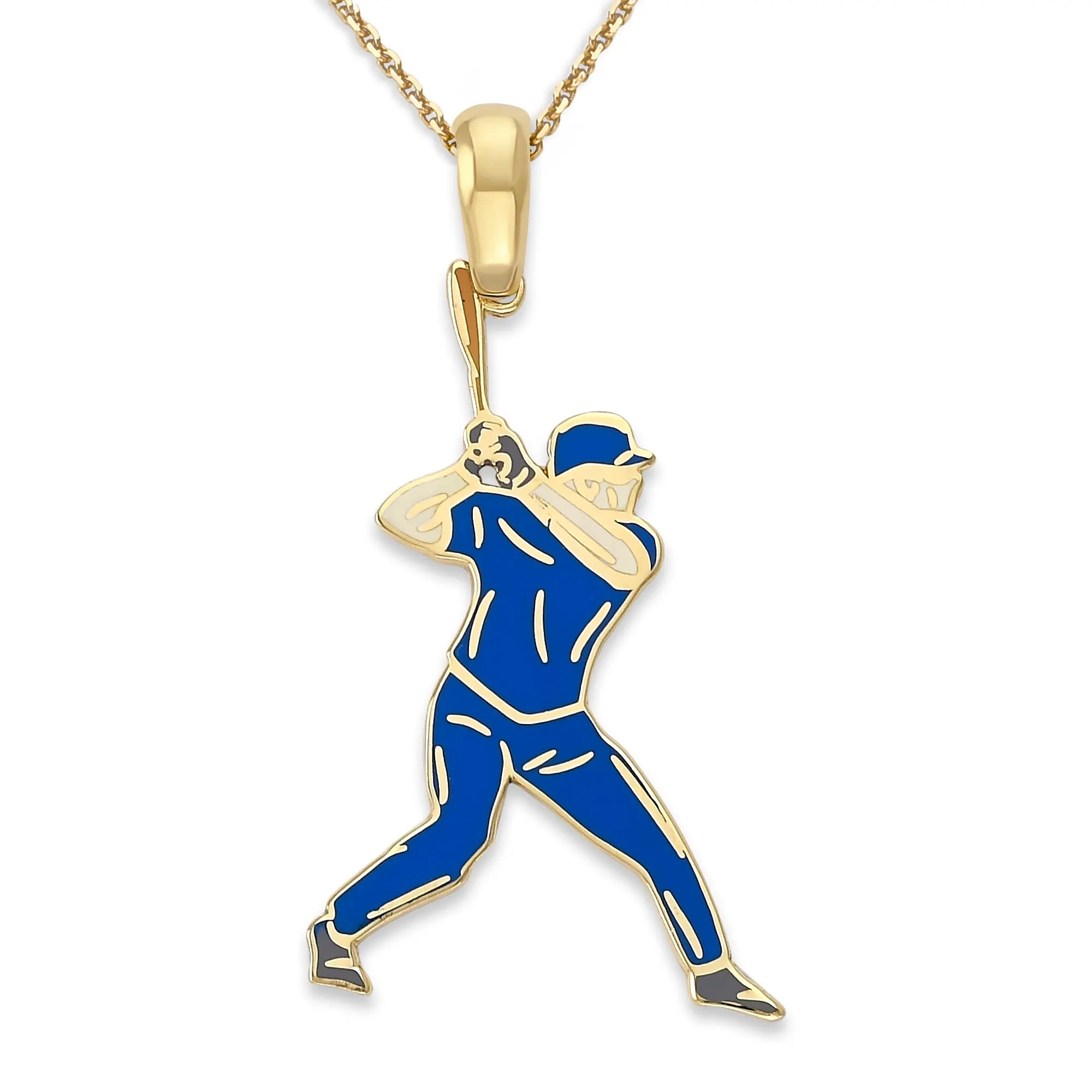 Baseball Player Pendant Necklace in Solid Gold