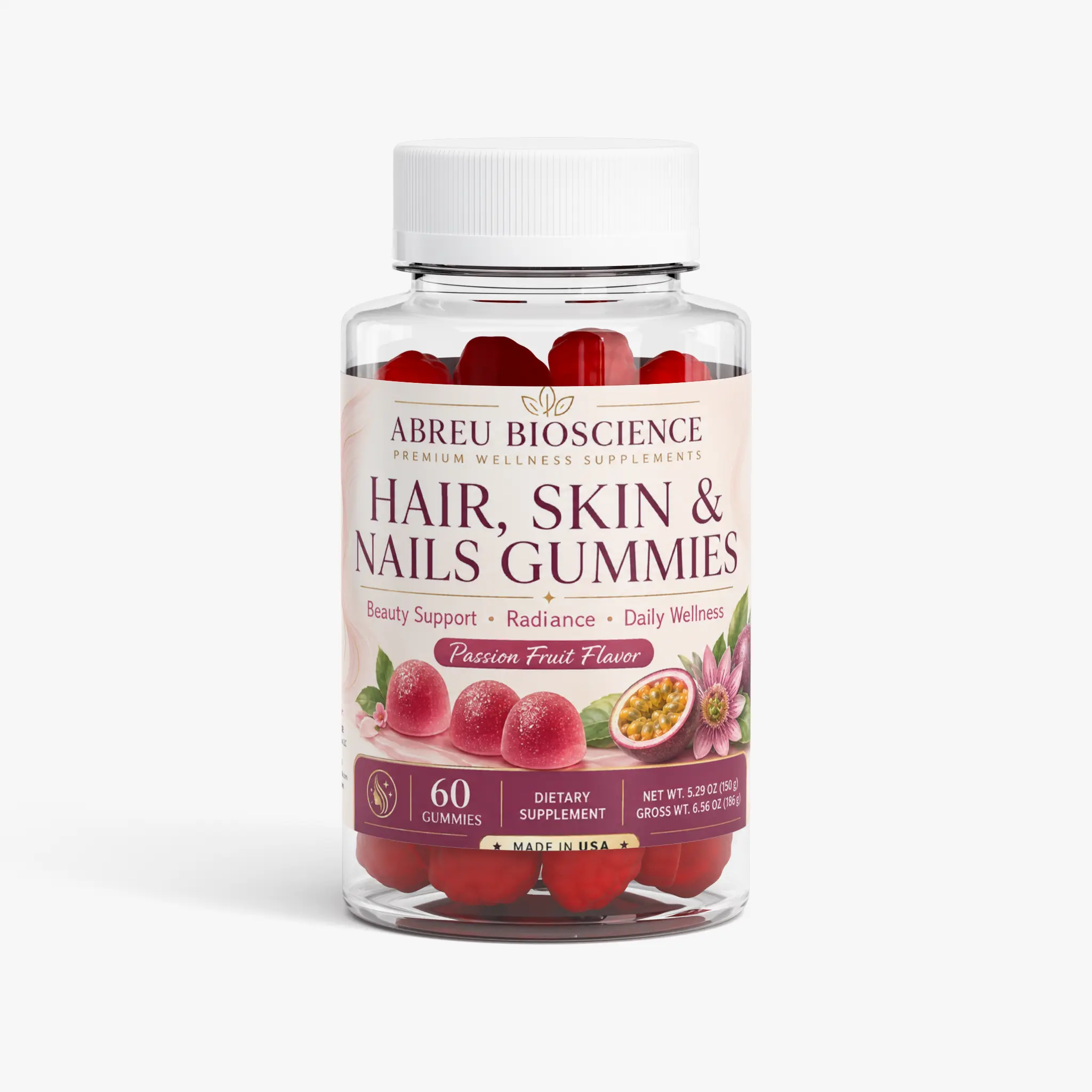 Abreu BioScience Biotin-Zinc Dietary Supplement Gummies for Hair, Skin & Nails