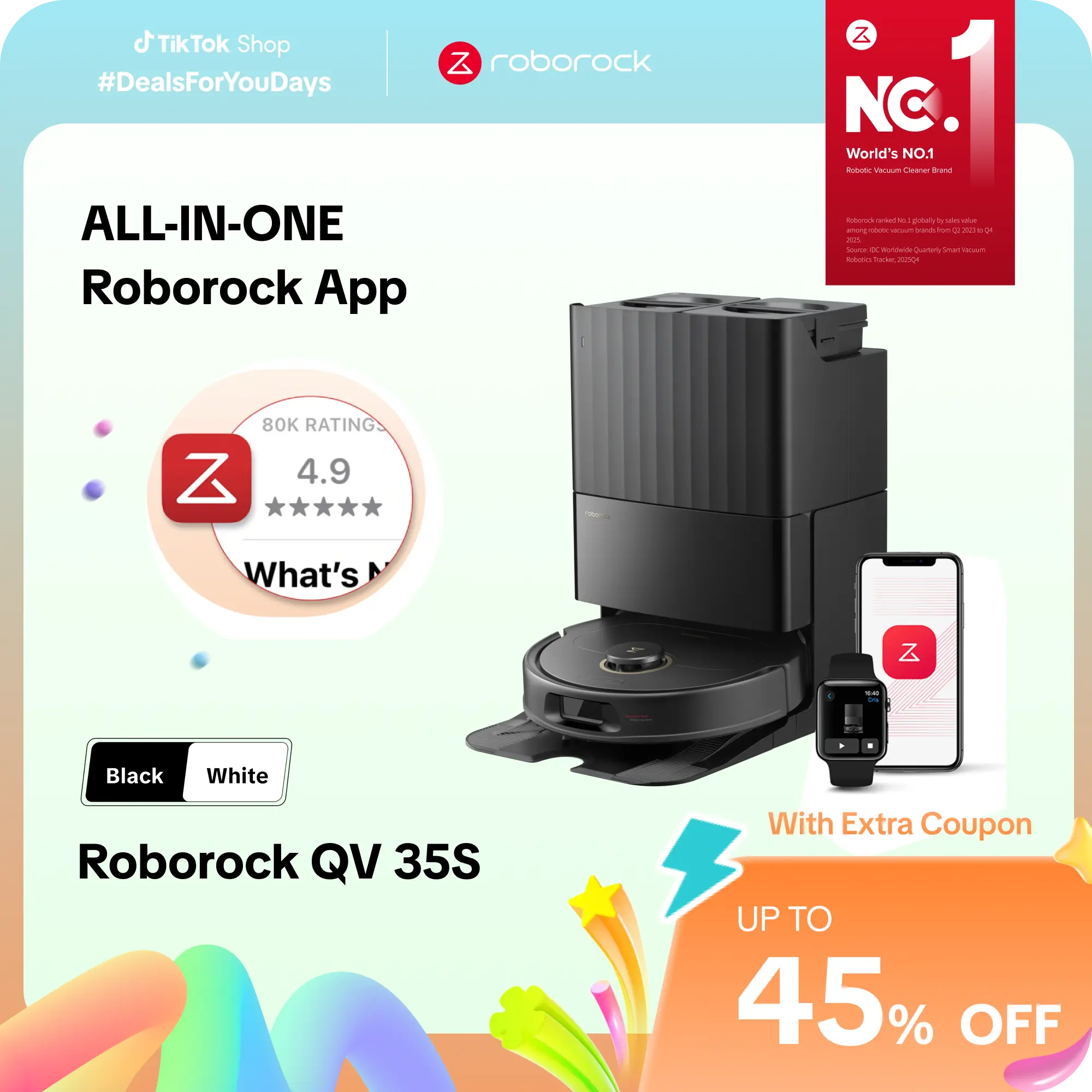 [SaleLink] Roborock Qrevo Series Robot Vacuum and Mop, 10,000Pa suction, Self-Drying, Auto Mop Washing, Self-Emptying & Refilling, 10mm Mop Lifting, Smart Obstacle Avoidance (QV 35S) #DealsForYouDays #fathersdaygift