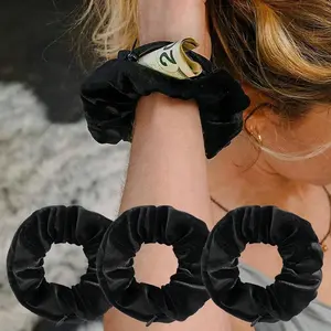 Hair Tie Storage Pouch, 1/5/8pcs Portable Money Hider & Organizer, Zippered Velvet Scrunchie Elastic Hair Tie with Secret Pocket for Keys, Cash, Lipstick
