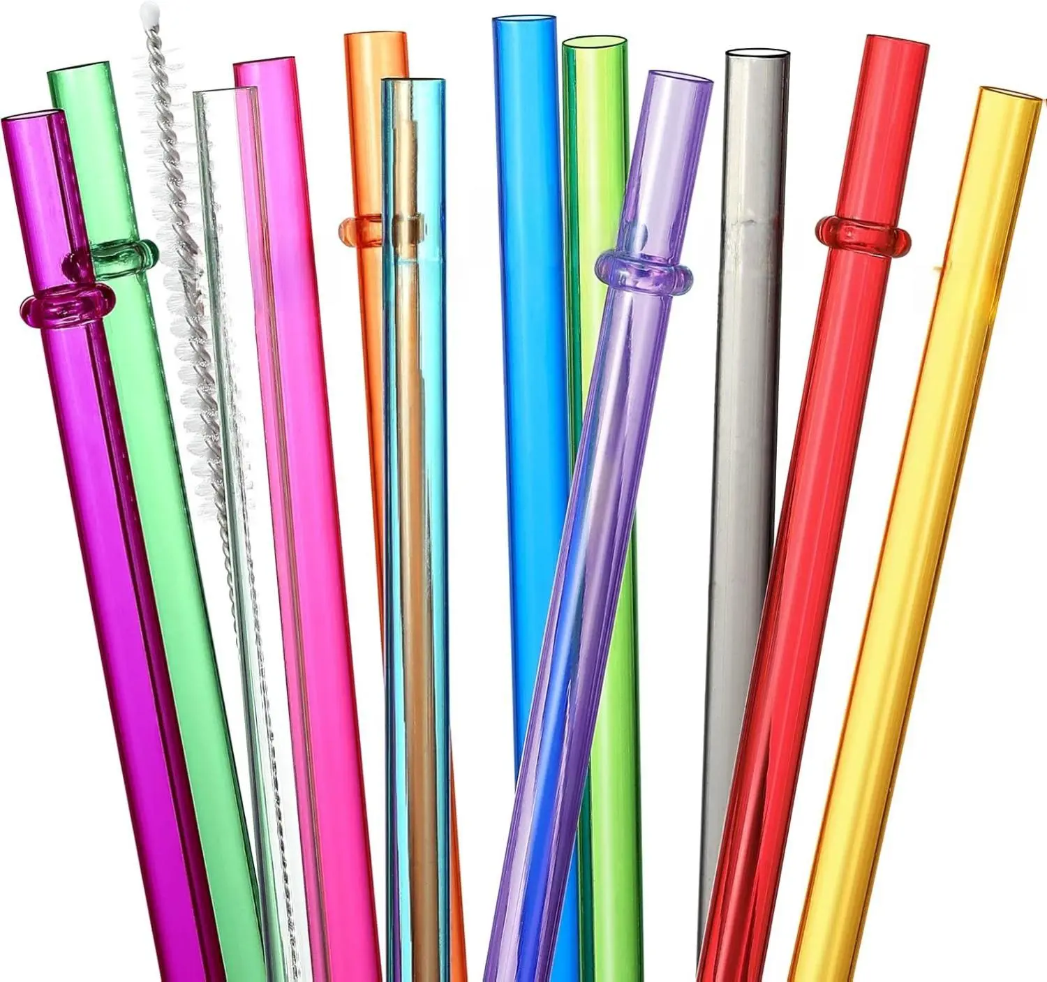 Reusable Straight Hard Plastic Straw Set (24 PCS, 10.5" Long) with 4 Hand Wash Brushes, 12 Vibrant Colors, TRITAN BPA-Free for Everyday Tumblers, Cups, Solid