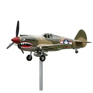 Shark Mouth Warplane Garden Wind Spinner, Metal Airplane Weather Vane, 3D Kinetic Iron Wind Spinners for Yard, Patio & Garden Decor, Outdoor Propeller Windmill Plane