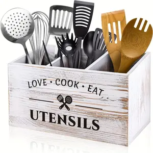 Kitchen Utensil Storage Box, 1 Count Wooden Kitchen Utensil Holder, Desktop Cutlery Storage Box, Home Organizer for Kitchen Accessories, Bedroom, Desk, Home Decor Organiser