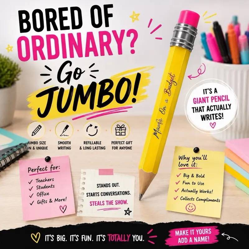 Jumbo Pencil Pen | Giant Refillable Novelty Pen | Teacher Gift | Fun Desk Accessory
