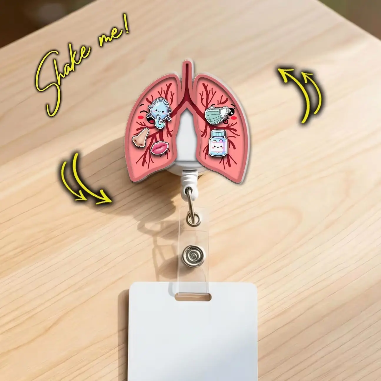 Anatomical Lungs Shaker Badge Reel, Respiratory Therapist Retractable Medical ID Holder NHQ