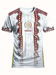 Mexico Special Edition Men's Soccer Jersey & Aztec Crew Neck Sports Top, Football Shirts, Football Uniform, Comfortable Fit Suitable for Match Training & Casual Fitness Gift