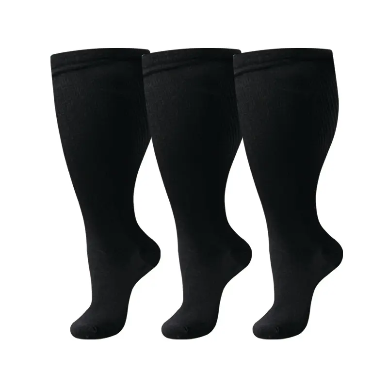 Women's Plus Size Striped Nonslip Nylon Blend Compression Stockings for Big Calves - High Support for Running, Gym & All-Day Wear, All Seasons, 2Xl, Biking, Machine Wash, Athletic, Gym/Run, Nylon Spandex, Running/Bike, Biggest Calves, Breathable, Female,,