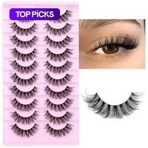 Cat Eye False Eyelashes, 10 Pairs Natural Curling Strip Lashes, Cosmetic False Lashes, High-Quality Full-Volume False Eyelashes for Lash Extensions and Eye Makeup Enhancement for Women and Girls