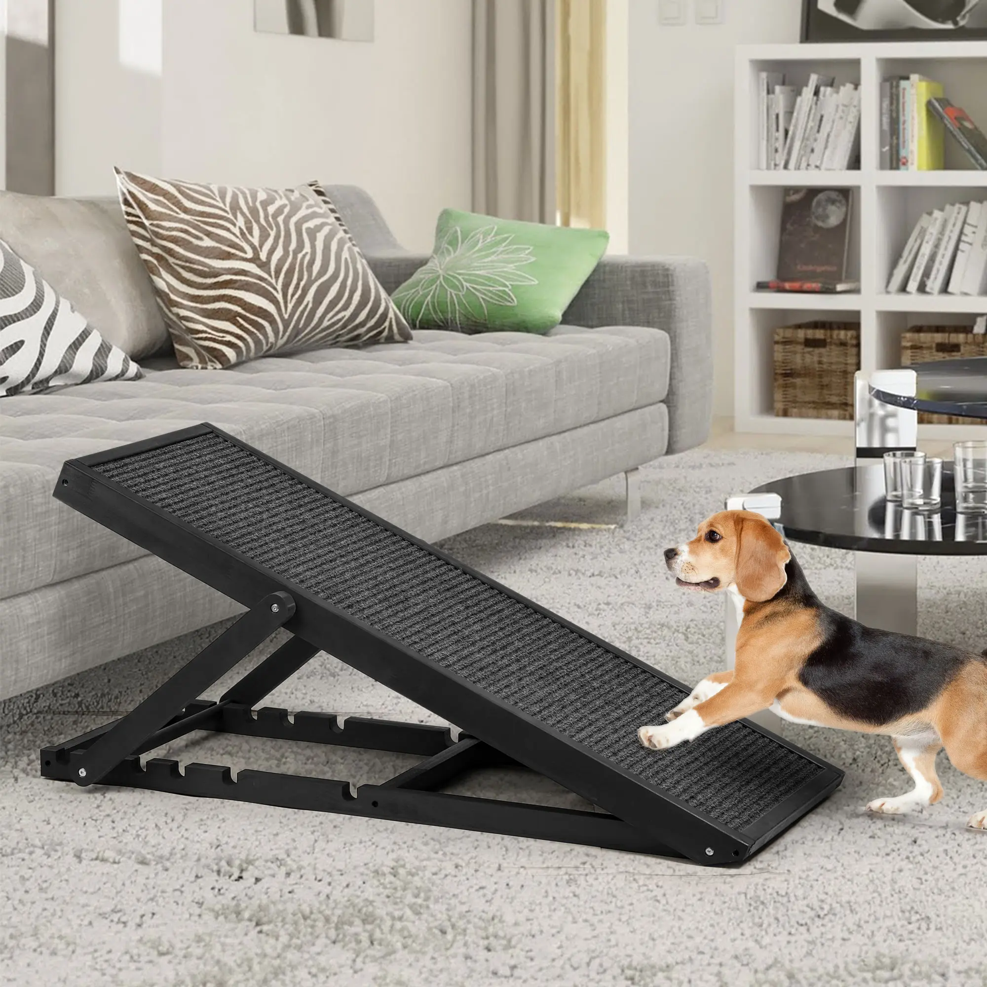 Adjustable Dog Cats Ramp, Folding Portable Wooden Pet Ramp for All Small and Older Animals - 42" Long and Adjustable from 14” to 26” - Rated for 120lbs - Lightweight Dog Car Ramps for SUV, Bed, Couch