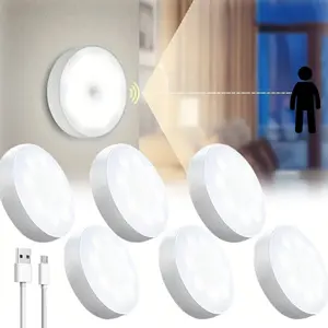 6-Pack Rechargeable Puck Lights - Motion Sensor & Dimmable Under Cabinet Lighting | USB Magnetic LED Lights for Kitchen, Closet, Pantry