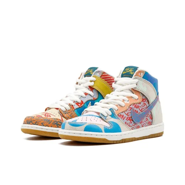 High-top casual sneakers perfect for city festival trips & weekend hangouts, premium suede leather mismatched multi-tone patchwork silhouette, ventilated perforated toe inserts, sturdy vintage gum outsole for supportive all-day cushioned wear