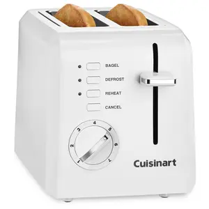 Cuisinart 2-Slice Toaster White: Bagel & Defrost Options, Reheat, Extra Wide Slots, Removable Crumb Tray, 900W