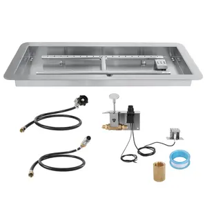 36 X 12 Inch Drop-In Fire Pit Pan - Rectangular Stainless Steel Gas Fire Pit Burner Kit With H-Burner, 150,000 BTU, Natural Gas Or Propane Compatible, Fire Pan Insert For Indoor Or Outdoor Use