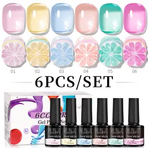 AWStorG 6Pcs/Set Jelly Transparent Gel Nail Polish Nude Pink Green Skin Color Crystal Gel Varnish Nail Art Gel Lacquer for Nails Manicure Cutics Nail polish gel、spring nail、Easter nail、gift for mom