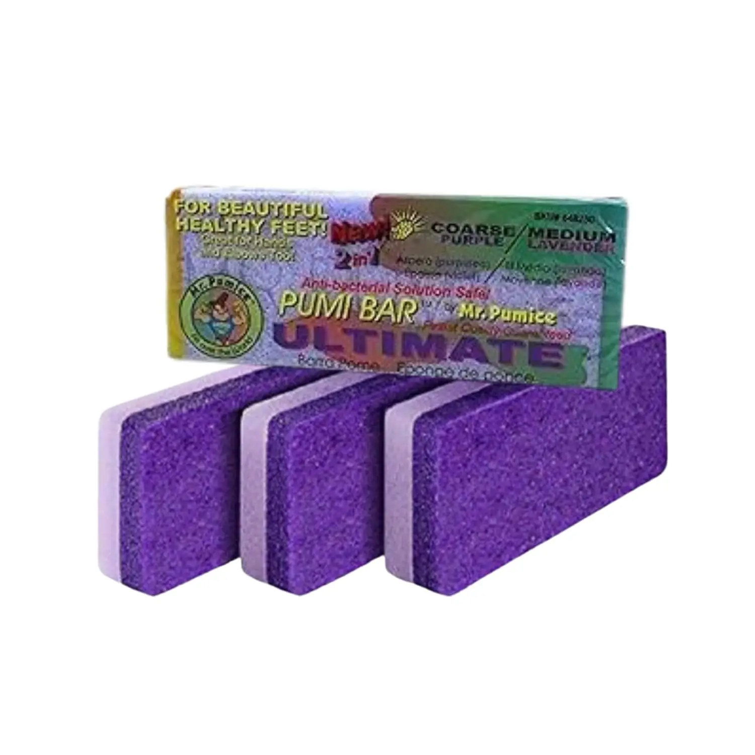 Mr. Pumice Ultimate PUMI Bar 2-in-1 Dual Grit (Medium + Coarse) Callus Remover, Pedicure Stone & Ped File Scrubber for Smooth Feet and Heels, Nail, Salon