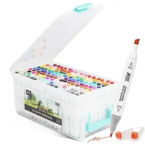 Artist Concepts Double Ended Alcohol Markers Dual Tip Artist Markers with Case Organizer, White, 144 Pack